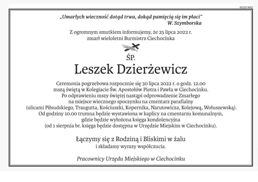 3. rocznica śmierci Leszka Dzierzewicza