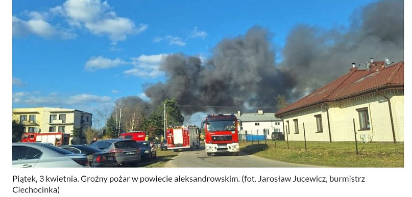 Pożar w Wołuszewie i Ciechocinku - sytuacja pod kontrolą